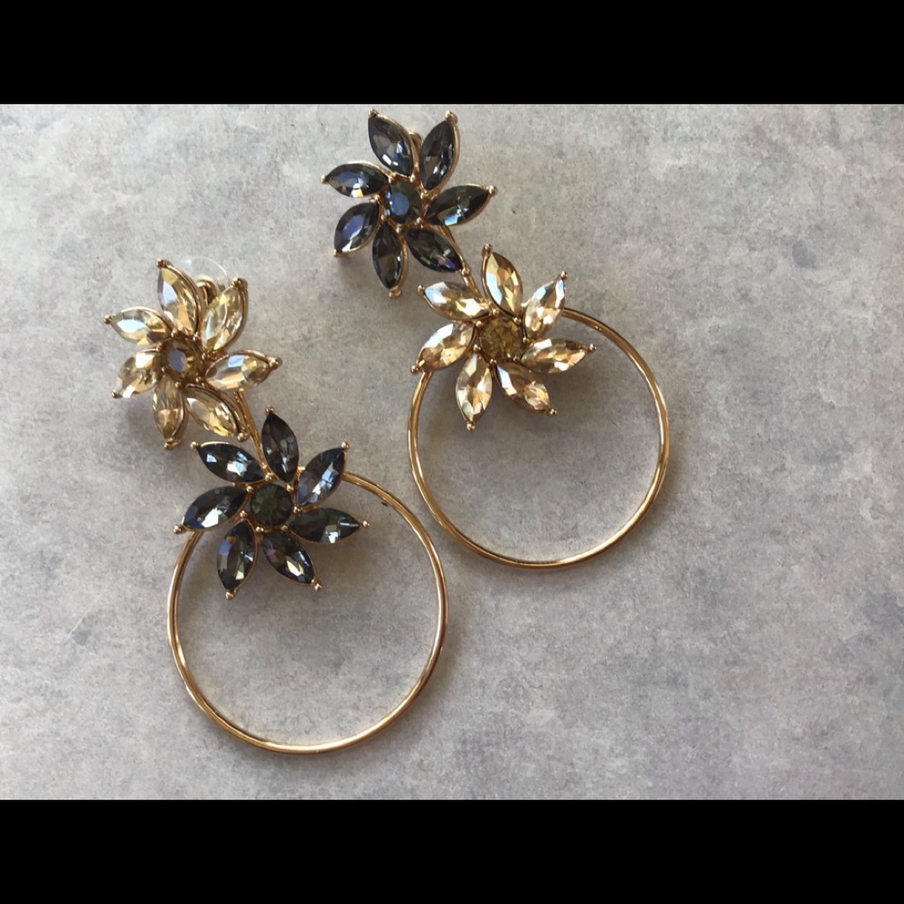 J CREW FLORAL CRYSTAL EMBELLISHED STATEMENT PIERCED EARRINGS